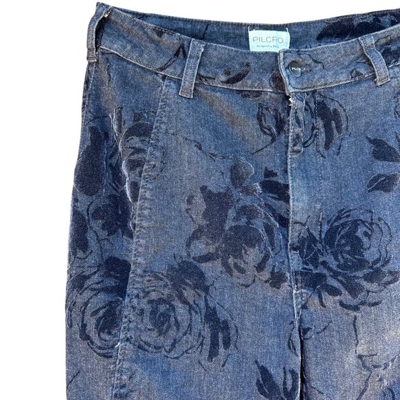 Anthropologie Pilcro Flare Wide Leg Floral Velvet Jeans 30T - Picture 5 of 11